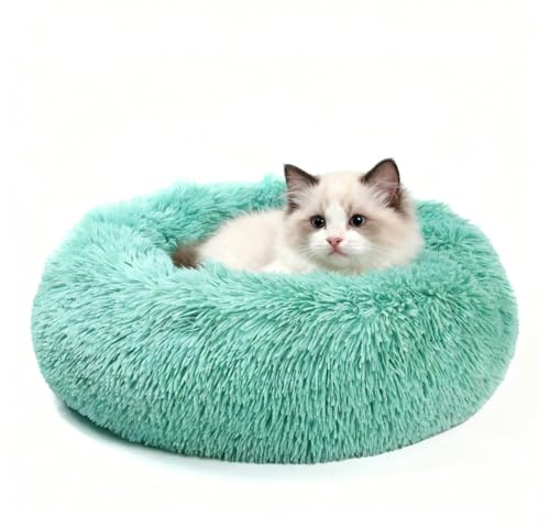 DONWEI Katzenbett Flauschig, Donut Hundebett 60Cm Grün Mittlere Tiere | Geräumiges weiches Plüschkissen, waschbar, komfortabler Ruheplatz für kleine bis mittlere erwachsene Tiere