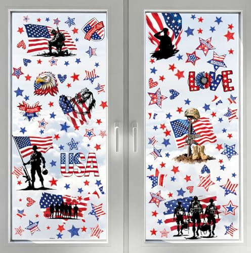 AhfuLife Fensterbild American, 9 Blatt USA Deko Fenster Aufkleber Wiederverwendbar Doppelseitige für 4th of July Feierdekoration 250 Jahre USA (Stil 2)