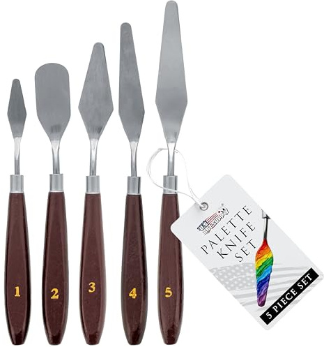 U.S. Art Supply 5-Piece Stainless Steel Palette Knife Set for Acrylic Painting - Paint Spatula Tools for Oil, Canvas Art - Painting Knives for Mixing, Texturing - Pallet Knives for Art & Cake