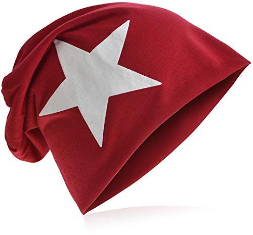 Miobo Jersey Slouch Beanie mit Stern Style, Herren Damen,Einheitsgröße,Stern-Weinrot