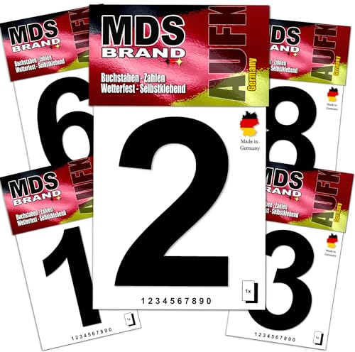 MDS Brand Design 15cm Zahlen Aufkleber 0-9 Pack Zahlen Aufkleber groß | Selbstklebende Klebezahlen wetterfest für Briefkasten, Mülltonne & Hausnummeren Aufkleber für Außen & Innen Schwarz (0-9 Pack)