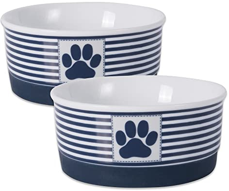 Bone Dry Paw & Patch Ceramic Pet Collection, Small Set, 4.25x2, Nautical Blue, 2 Piece