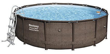 Bestway - Kit per piscina rotonda Power Steel Deluxe, 4,27 x 1,07 m, fornito con tappetino da pavimento + telo + scala + filtro Skimatic