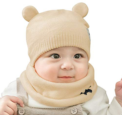 ADESUGATA Baby Kinder Winter Warm Gestrickter Mütze Schal Sets,Kleinkind Kinder Warme Beanie Mütze Weiche Baumwollkaps Schals Hüte für Baby Mädchen Jungen Säuglings Kinder 0-36 Monate