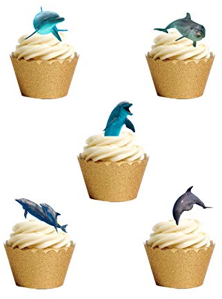TOP Marques Collectibles Tortendekoration, Motiv: Delfinfin/Unterwasser, Oblatenpapier, essbar, 27 Stück