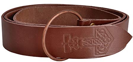 Leonardo Carbone® Unisex Wikinger Ringgürtel mit Thors Hammer-Prägung Vali - Ledergürtel Herren, Mittelalter Kleidung, Gürtel Damen, LARP, Karneval, Cosplay, Hobbit Kostüm - 100% Echtleder Braun