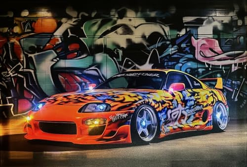 Samarkand - Lights LED-Bild mit Beleuchtung LED- Bilder Leinwandbild 65 x 45 cm Leuchtbild AUTO/SPORTWAGEN Orange - Yellow/FIRE