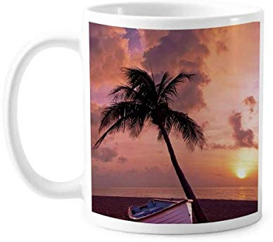 Taza de cerámica con diseño de barco y playa, diseño de barco y árbol, color cerámico
