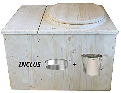 Toilette sèche avec bac à copeaux de bois intégré, Livré monté avec seau inox et bavette de protection inox - Fabrication artisanale Française - N17