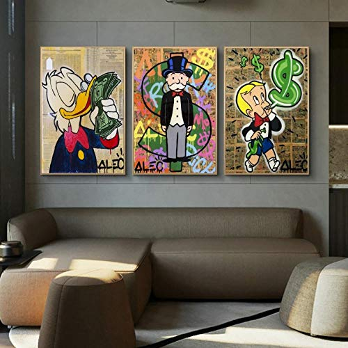 JEfunv ALEC Monopoly Geld Graffiti Kunst Gemälde an der Wand Kunst Poster und Drucke Monopoly Dollar Wandkunst Bild Moderne Wohnkultur 50x70 cm Kein Rahmen