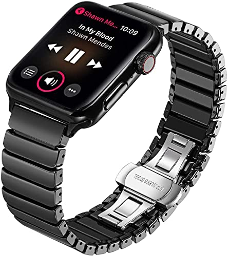 MaKTech Keramik GliederarmBand Kompatibel mit Apple Watch Serie 11/10/9/8/7,Ultra 3/2/1,SE 3/2/1 [2025] (46mm/45mm/44mm/49mm,Schwarz)