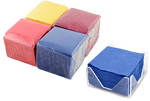 Hostelnovo 300 Papierservietten + Serviettenhalter aus Plexiglas, exklusives Design, verschiedene Farben, speziell für Cocktails, 10 x 10 cm