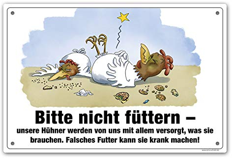 Comic-Schilder.de Hühner bitte nicht füttern · Aluschild