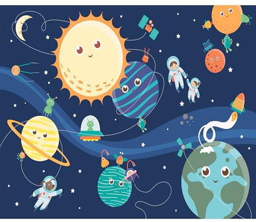 decomonkey Fototapete Kinder Kinderzimmer 350x256 cm Tapete Fototapeten Vlies Tapeten Vliestapete Wandtapete moderne Wand Wandbild Schlafzimmer Wohnzimmer Weltall Sonne Planeten