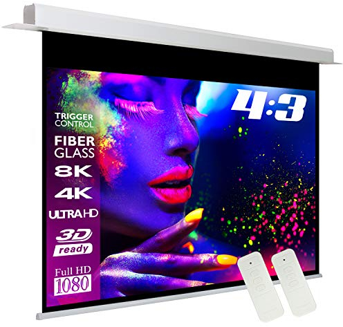ESMART Expert CSX Deckeneinbau-Leinwand 255 cm Bild 203 x 152 cm (100) 4:3 | Infrarot Fernbedienung | Trigger-Steuerung | Heimkino elektrische Beamer Motor Projektions-Leinwand