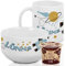 GRAZDesign Kindergeschirr Set Frühstücksset Kinder personalisiert mit Namen Müslischale mit Tasse 3-teiliges Geschirrset - Geschenk (Rakete im Weltall, Frühstücksset aus Keramik)