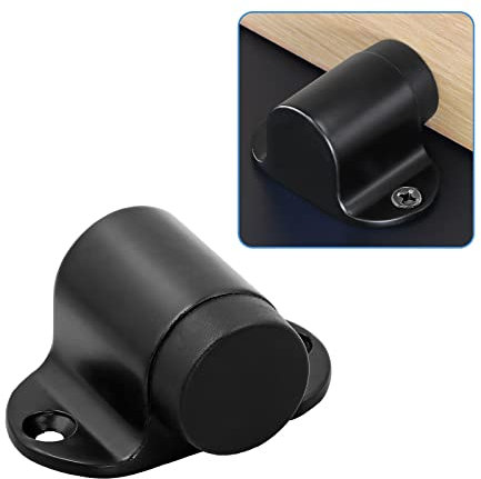 Masendelk Floor Mount Door Stopper, Heavy Duty Door Stop Flat Black Doorstop with Rubber Bumper & Stainless Steel Screws, 1.06 Inch Height