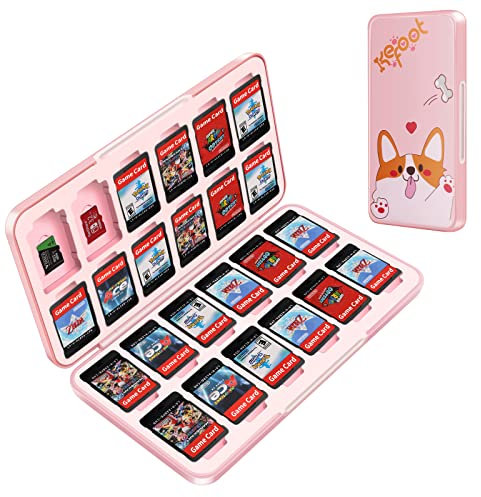 OLDZHU Custodia Porta Cartucce per Nintendo Switch,Rosa Carino Porta Schede per Nintendo Switch OLED Gioco per 24 Schede di Gioco e 24 Schede di Memoria TF,Guscio Duro e Fodera morbida in gomma