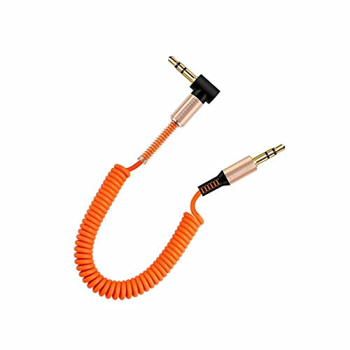 YSJJZRL AUX Cable, 3.5mm Male to Male Spring Aux Cable L-Shaped & I-shaped Retractable Cord for Car Audio Earphone-Orange