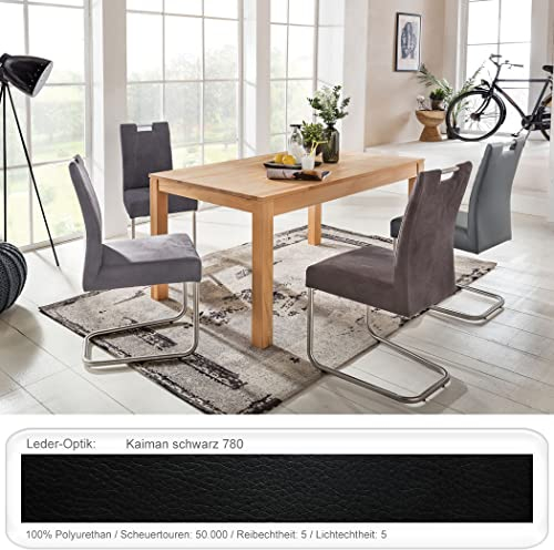 expendio Tischgruppe Ausziehtisch Karlo 1XL 160(210) x90 cm Kernbuche massiv + Stühle Kato mit Griff Bezug nach Variantenauswahl, Bezugstoff:Kaiman schwarz, Anzahl Stühle:mit 8 Stühlen
