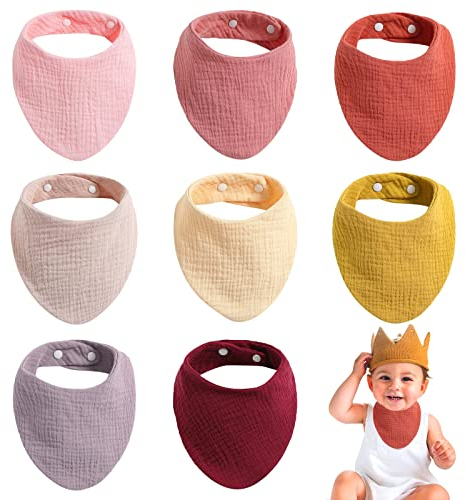 Vegena Baby Dreieckstuch Lätzchen - 8 Stück Musselin Tuch Baby Halstuch Sabberlätzchen für Jungen Mädchen, Weiche & Absorbierende Spucktücher Lätzchen (B)