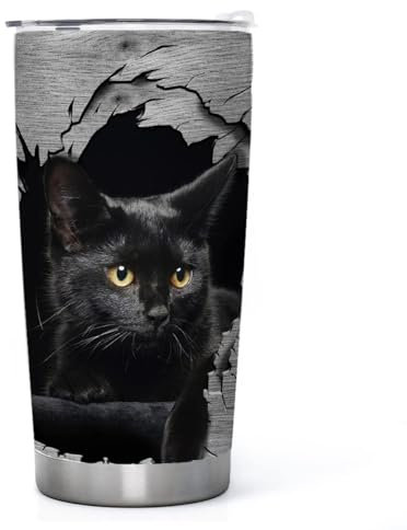 DJY Black Cat Tumbler with Lid Vaccum Stainless Steel Insulated Tumbler 3D Cat Coffee Cup Travel Mug, Gift for Cat Mom, Women, Daughter, Water Bottle for Home Office Outdoors