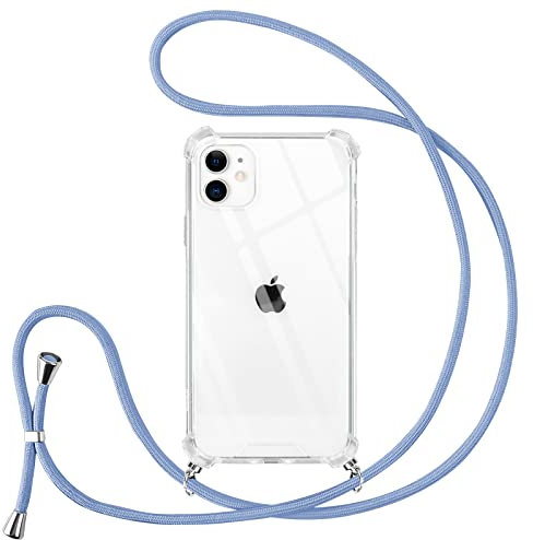 Vauki handyband für iPhone 11 Hülle mit Band Handyhülle Silikon Transparent zum Umhängen Stoßfest mit Kordel Necklace Schnur TPU Bumper Case,Lila