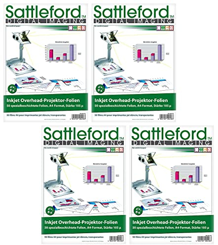 Sattleford Druckerfolien: 200 Inkjet-Overhead-Folien, DIN A4, transparent, 115 µm, Sparpack (Inkjetfolien, Durchsichtiges Druckerpapier)