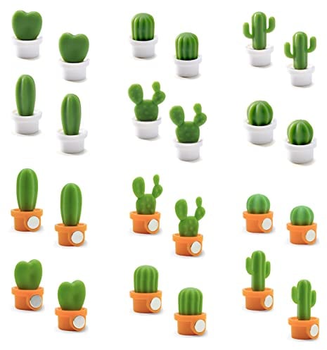 24pc Fridge Magnet Cactus, Mini Magnets Strong, Cute Small Magnets, Magnets for Whiteboard Office Kitchen Home Decor Refrigerator Use(White+Orange Cactus)