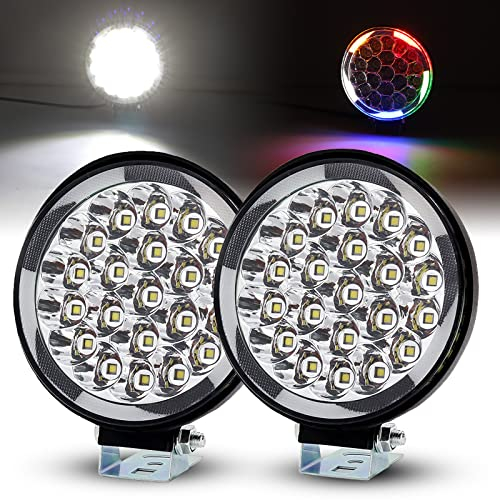 LED-Leuchten für Traktor, LED-Arbeitsleuchte, 12 V, 12 V, 24 V, runde LED-Fahrlichter, Off-Road-Licht-Pods für Traktor, LKW, Pickup, Off-Road, 27 W, weißes Licht, buntes Halo, 2 Stück