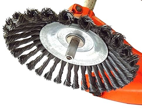 CHM GmbH® Unkrautbürsten passend für STIHL FS 90 Motorsense m. Aufnahme 25,4mm durch Adapter für M10 Gewinde (1, gezopft hart)
