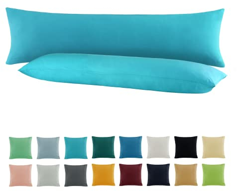 SHC by BaSaTex 2er Pack Jersey Kissenbezüge Kissenhüllen | Kopfkissenbezug aus 100% Baumwolle | 40x145 cm Seitenschläfer Kissenbezug | Farbe Türkis