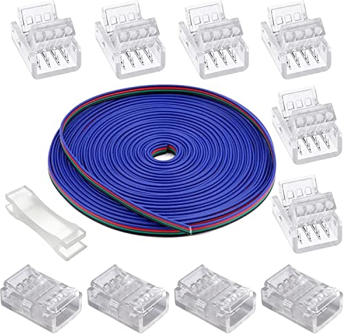 GTIWUNG LED Verlängerungskabel 5M/16.4ft, 4 Polig LED Band Verbindungskabel LED Strip Extension Kabel, inkl Lückenlose Stecker, 10mm Stecker für 5050 3528 2835 LED Streifen Licht