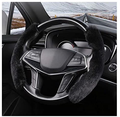 Lenkrad Abdeckung Lenkradbezüge Frau Niedlich Auto Innenschutz Dekoration Warm Super Dick Plüsch Winter Lenkerbezug Schwarz Rosa Lenkradschoner (Farbe : 2)