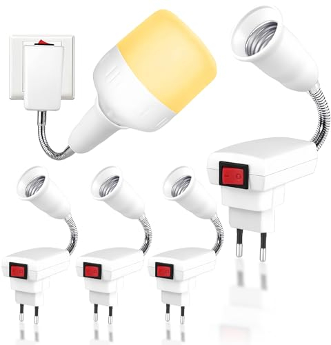 4 Stücke Lampenfassung E27 mit Schalter: Sporgo E27 Sockel Lampenfassung, Steckdosenlampe mit 20 cm Flexibler Schwanenhals, 360 Verstellbar Leselicht für Küchenlampe Wandlampen und Glühbirnen (4PCS)