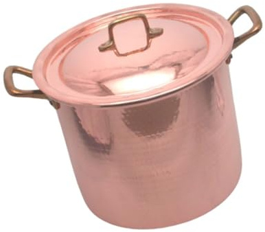 CREARISTIC Hochverzinnter Kupfertopf - Durchmesser 28 cm x H24 cm 12L - Mit 2 Messinggriffen 4 cm - Suppentopf - Nudeltopf - Ragu-Topf - 100% Made in Italy