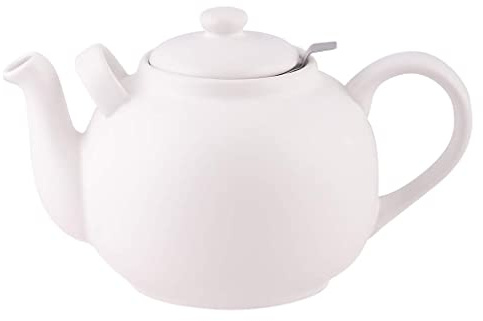 PLINT Simple & Stylish Ceramic Teapot, Globe Teapot with Stainless Steel Strainer, Ceramic Teapot for up to 10 Cups, 2500ml Ceramic Teapot, Flowering Tea Pot, TeaPot for Blooming Tea, White