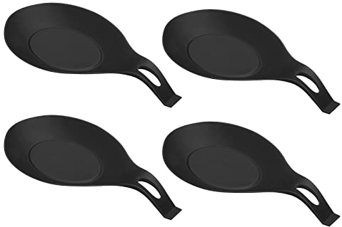 sourcing map Silicone Spoon Rest, 7.68 x 3.74 Heat Resistant Kitchen Utensil Holder Spatula Ladle Rest for Counter Stove Top, Black 4Pcs