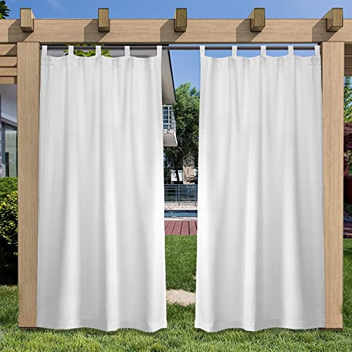 SK Studio Rideau Extérieur pour Pergola, Imperméable Coupe-Vent Protection UV Rideau avec Pattes Fixation Facile Décoration pour Terrasse Jardin & Patio, 2 Panneaux Blanc, 253x241cm