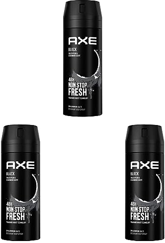 Axe Bodyspray Black Deo ohne Aluminium bekämpft geruchsbildende Bakterien und unangenehme Gerüche 150 ml 1 Stück (Packung mit 3)