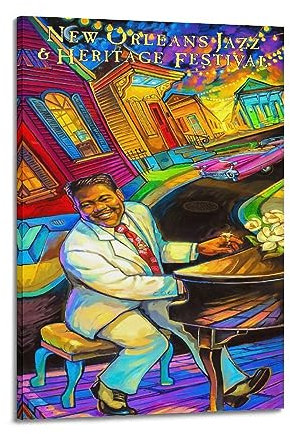 KTIN Vintage Jazz Poster New Orleans Jazz Fest Poster Dekorative Malerei Leinwand Wandposter und Kunstdruck Modern Familie Schlafzimmer Dekor Poster 30 x 45 cm