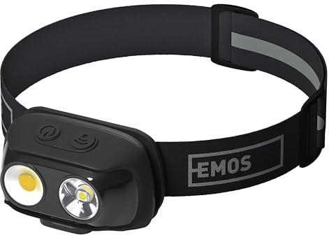 EMOS wiederaufladbare LED-Stirnlampe 7 Lichtmodi, neutralweiß & warmweiß, Bewegungsmelder, 6,5 St. Leuchtdauer, Helligkeit 500lm, Leuchtweite 130m, COB LED Outdoor-Kopfleuchte, USB-C Ladekabel