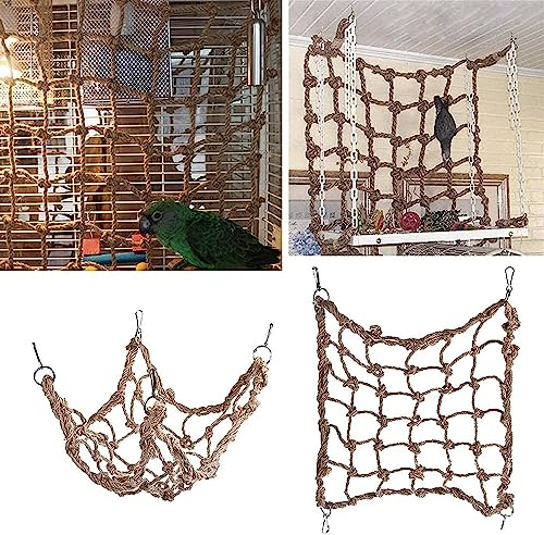 MekUk Kletternetz Kinder Outdoor Papagei Kletterseil Netz Vogel Kletternetz Haustier Seil Spielzeug Hängemattennetz mit 4 Haken für Freiensport-Entwicklungstraining, Garten,Outdo