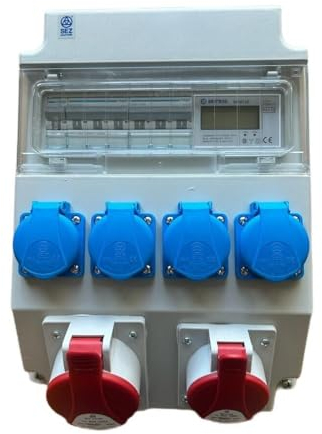 NAKA Stromverteiler Wandverteiler Profi-Baustromverteiler CEE 32A 16A 4x230V Schuko mit Hager-Sicherungen ROS11/x-21/S 97H-3 FI/LS Stromzähler LCD Weiss