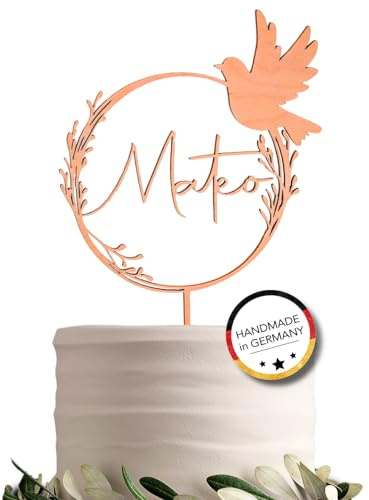 ELEFANTEN HOLZ Individueller Cake Topper aus Holz mit Namen, Geschenkidee, Geburtstag, Taufe, Hochzeit, Kommunion (Taube modern Lavendel)