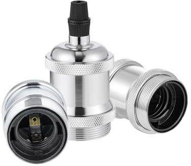 Vecys Vintage E27 Adaptateur Douille,Edison Suspension lampe,Solide Cuivre Céramique Douille pour Plafonds Bricolage Suspension Lampe（Argenté,3pcs）