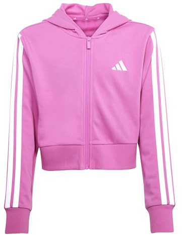 adidas Girl's ESSENTIALS FULL ZIP HOODIE, semi lucid fuchsia/white, 7-8 Years