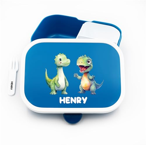 Geschenkfreude Personalisierte Campus Bento Box Brotdose für Mepal Dinosaurier Kinder - Lunchbox Kinder mit Trennwand Name, Kindergarten, Schule - Alles für den Schulanfang - Brotdose mit Namen