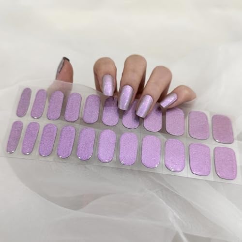 Ceboic Semi Cured Gel Nail Strips, 22PCS Glossy Extra Long Stickers, Soft Self-Adhesive Wraps, Salon-Quality Polish Strips, French Manicure Set, UV/LED Lamp Required, Chameleon Purple