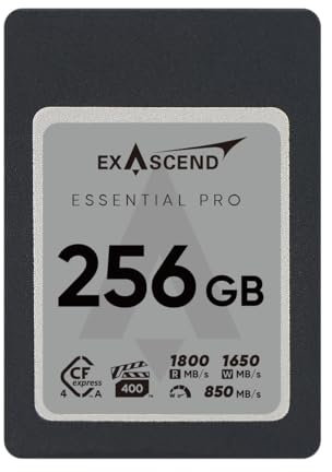 Exascend Essential Pro 256GB CFExpress 4.0 Type A Memory Card 1650MB/s Write 1800MB/s Read VPG400 Offering 8K Ultra HD Video CF Card Sustained Write 850MB/s Compatible With The Sony Alpha & FX Cameras